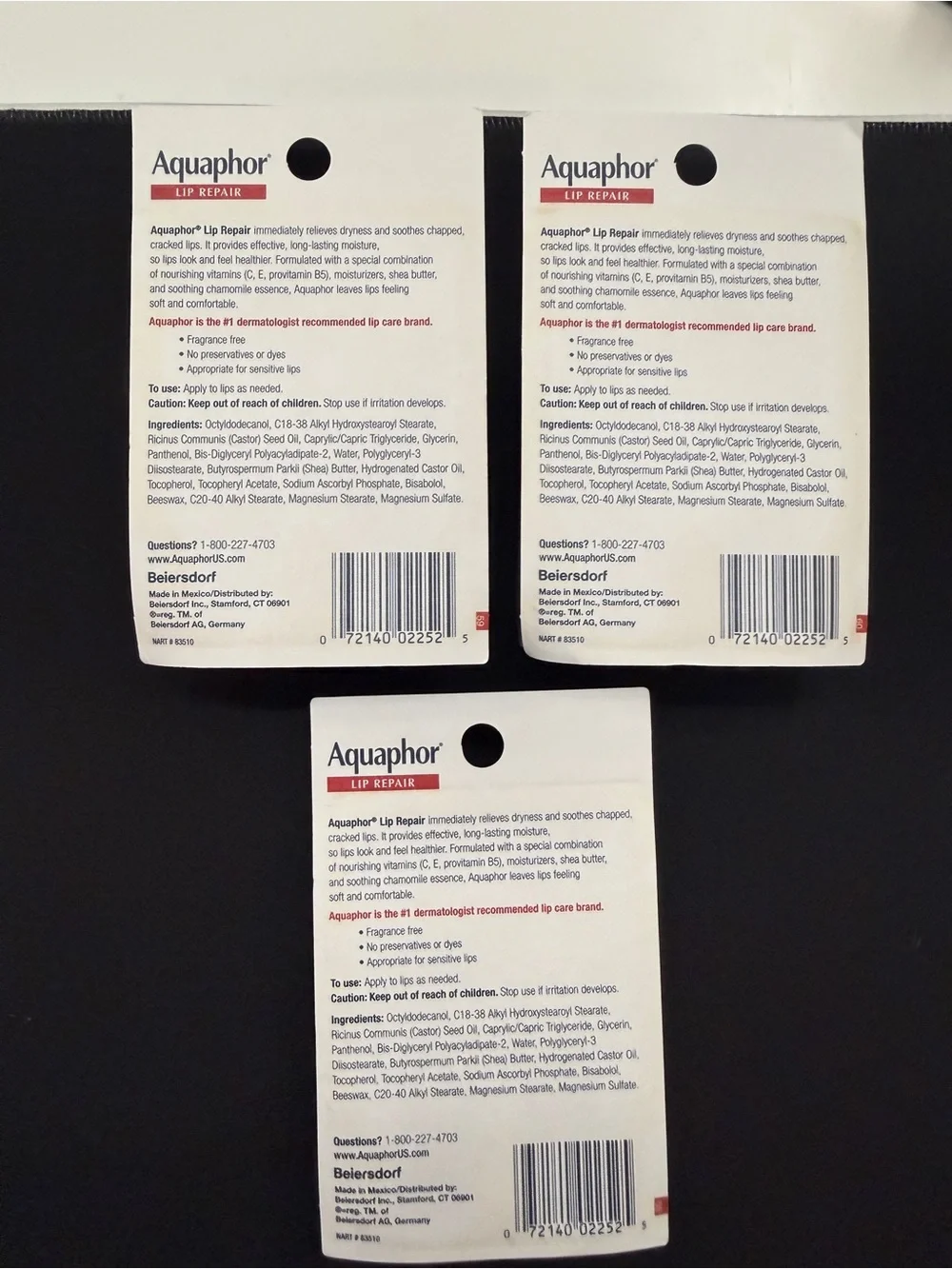 Aquaphor Lip Repair Ointment Immediate Relief Value Pack 0.35 oz Tubes 3 Pack
